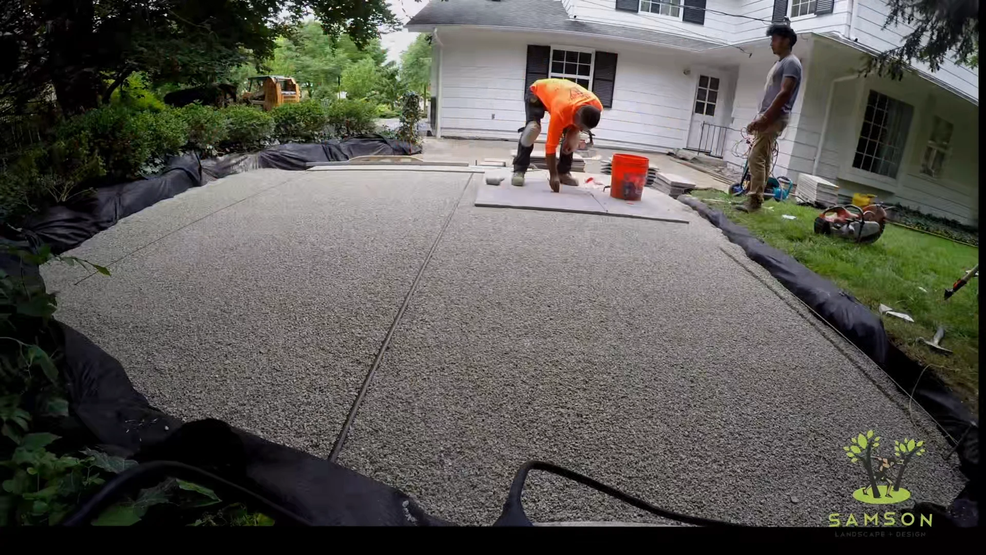 Compacted stone base laid out before the patio slabs go down